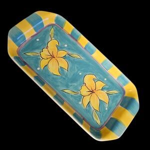 Heather Outlaw Flora Dora Essex Hand Painted Rectangular Ceramic Platter